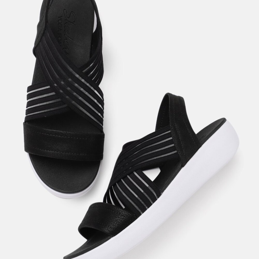 Skechers Women's Black White Light Star Solar Slingback Sandal Size 10